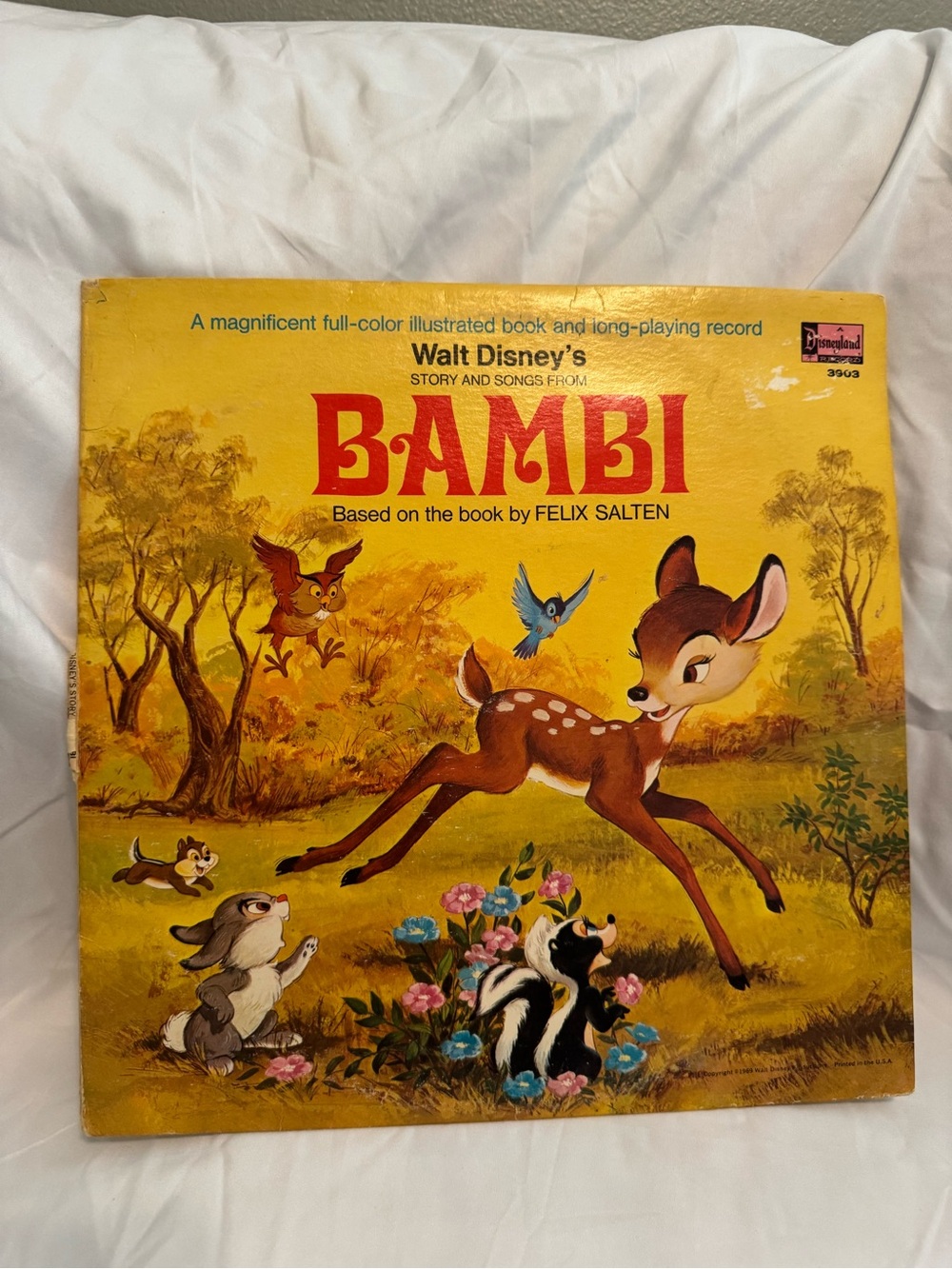 Walt Disney's Bambi Illustrated Book & Record - vintage Bright Yellow Cover